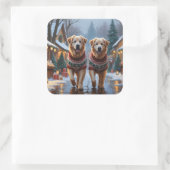 Great Pyrenees Dogs Christmas Snow Holiday Quadratischer Aufkleber (Tasche)