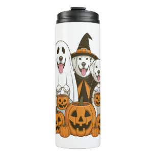 Great Pyrenees Hund Geisterhexe Halloween passend Thermosbecher