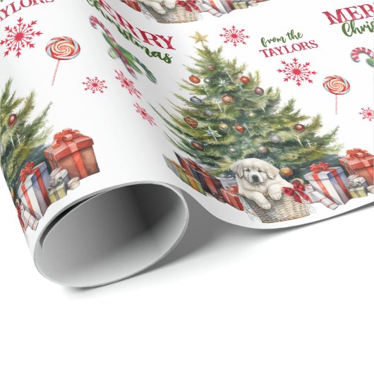 Great Pyrenees Puppy Basket Weihnachtsbaum Geschenkpapier (Rolleneckpunkt)