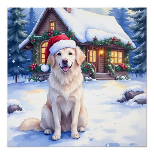Great Pyrenees Schneebedeckte Berghütte Santa-Hut Poster (Vorderseite)