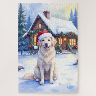 Great Pyrenees Schneebedeckte Berghütte Santa-Hut Puzzle