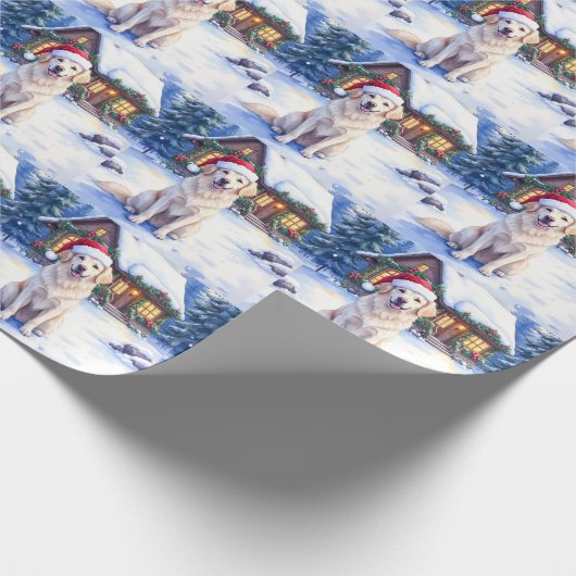 Great Pyrenees Snowy Mountain Lodge Santa Hat Geschenkpapier (Ecke)