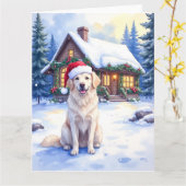 Great Pyrenees Snowy Mountain Lodge Santa Hat Karte (Gelbe Blume)