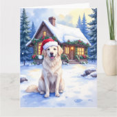 Great Pyrenees Snowy Mountain Lodge Santa Hat Karte (Vorderseite)