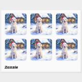 Great Pyrenees Snowy Mountain Lodge Santa Hat Quadratischer Aufkleber (Blatt)