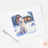 Great Pyrenees Snowy Mountain Lodge Santa Hat Quadratischer Aufkleber (Umschlag)