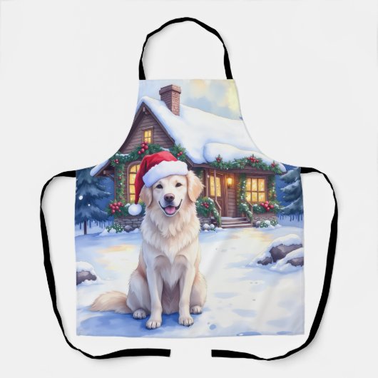 Great Pyrenees Snowy Mountain Lodge Santa Hat Schürze (Vorderseite)
