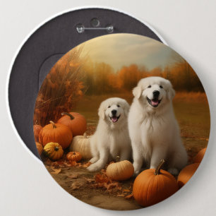 Great Pyrenees Welpe Herbstfreude Kürbis Button