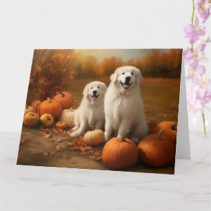 Great Pyrenees Welpe Herbstfreude Kürbis  Karte