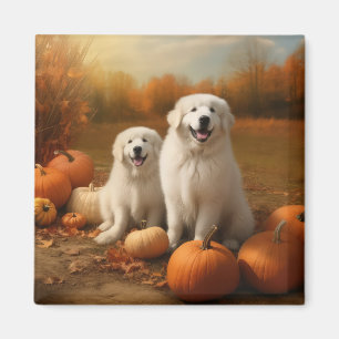 Great Pyrenees Welpe Herbstfreude Kürbis Magnet