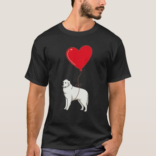 Great Pyrenees With Heart Balloon Valentines Day L T-Shirt (Vorderseite)