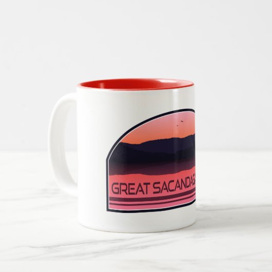 Great Sacandaga Lake New York Red Sunrise Zweifarbige Tasse (Vorderseite Links)