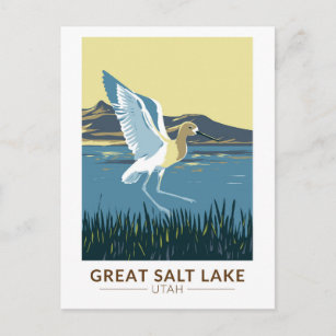 Great Salt Lake American Avocet Travel Art Vintag Postkarte