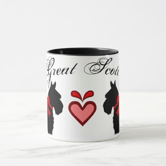 "Great Scott!" Scottish Terrier, Roter Bogen, Herz Tasse (Zentrum)