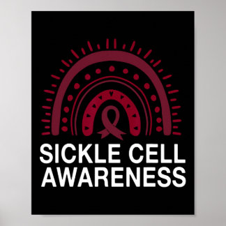 Great Sickle Cell Awareness Boho Rainbow Burgundy Poster