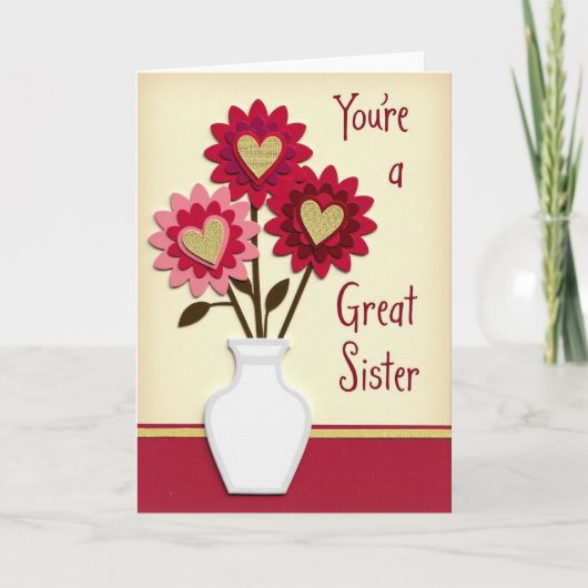 Great Sister Heart Flowers Card Karte (Vorderseite)