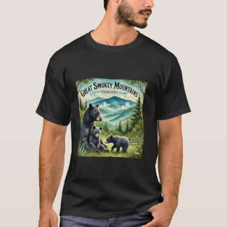 Great Smokey Mountains Black Bären Mutter und Cube T-Shirt