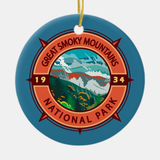 Great Smoky Mountains National Park Retro Kompass Keramik Ornament (Vorne)
