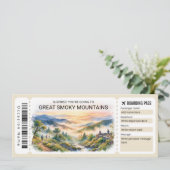 Great Smoky Mountains Trip Boarding Pass Ticket Einladung (Stehend Vorderseite)