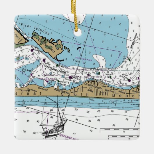 Great South Beach NY Chart Keramikornament (Vorderseite)