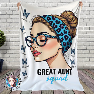 Great Tante Squad Messy Bun Butterflies Individuel Fleecedecke