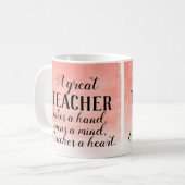 Great Teacher Quote Coral Wasserfarbe Kaffee Tasse (Vorderseite Links)