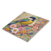 Great Tit Chickadee Bird farbenfrohe Blume Fliese (Seite)
