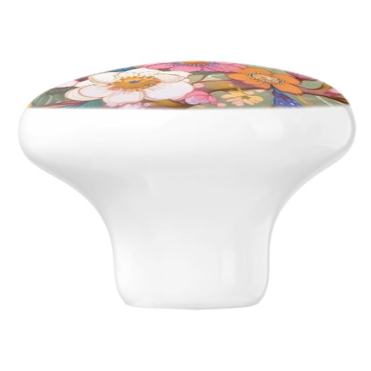 Great Tit Chickadee Bird farbenfrohe Blume Keramikknauf (Seitenansicht)