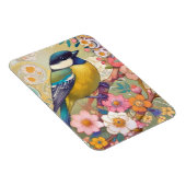 Great Tit Chickadee Bird farbenfrohe Blume Magnet (Rechte Seite)