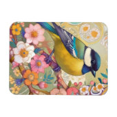 Great Tit Chickadee Bird farbenfrohe Blume Magnet (Horizontal)