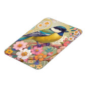 Great Tit Chickadee Bird farbenfrohe Blume Magnet (Linke Seite)