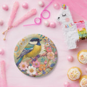 Great Tit Chickadee Bird farbenfrohe Blume Pappteller (Party)