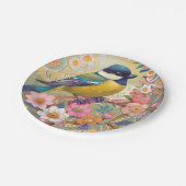 Great Tit Chickadee Bird farbenfrohe Blume Pappteller (Schrägansicht)
