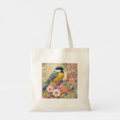 Great Tit Chickadee Bird farbenfrohe Blume Tragetasche (Rückseite)