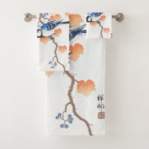 Great Tit Grapevine - Ohara Koson - Vintage Kunst Badhandtuch Set