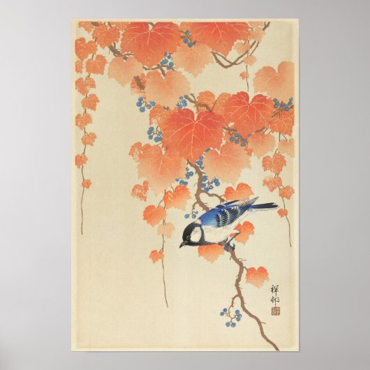 Great Tit on Paulownia Branch von Ohara Koson Poster (Vorne)