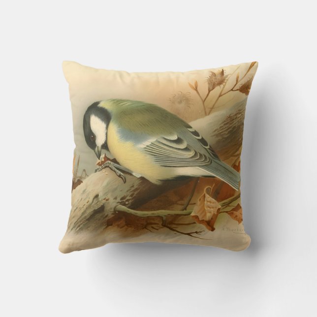 Great Tit von Lord Lilford, Birds Illustration Kissen (Rückseite)