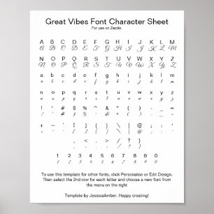 Great Vibes Schriftart Character Sheet for Zazzle Poster