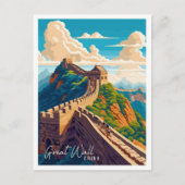 Great Wall China Art Vintage Reise Illustration Postkarte (Vorderseite)