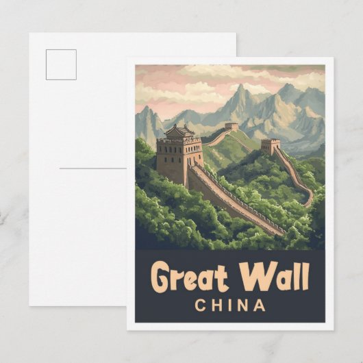 Great Wall China Vintage Travel Illustration Postkarte (Vorne/Hinten)