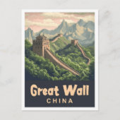 Great Wall China Vintage Travel Illustration Postkarte (Vorderseite)