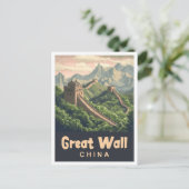 Great Wall China Vintage Travel Illustration Postkarte (Stehend Vorderseite)