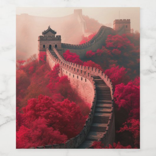 Great Wall of China Herbst Rotes Weinflaschen Etik Weinetikett (Einzelnes Label)