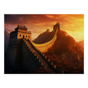 Great Wall of China Sunset - Majestic Asian Poster