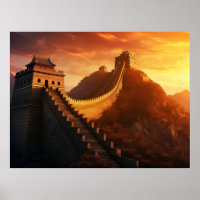 Great Wall of China Sunset Poster - Majestic Asian