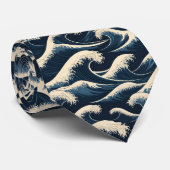 Great Wave Hokusai Navy Blue Japanese Art Pattern Krawatte (Gerollt)
