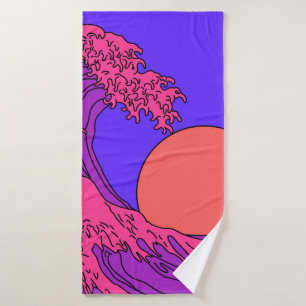 Great Wave in Vaporwave Pop Art Style. Ansicht auf Badehandtuch
