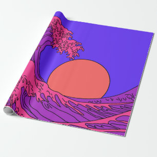 Great Wave in Vaporwave Pop Art Style. Ansicht auf Geschenkpapier