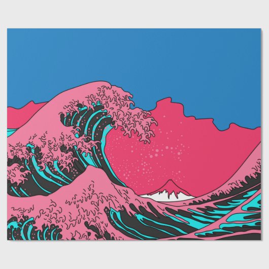 Great Wave in Vaporwave Pop Art Style. Ansicht auf Geschenkpapier (Flach)