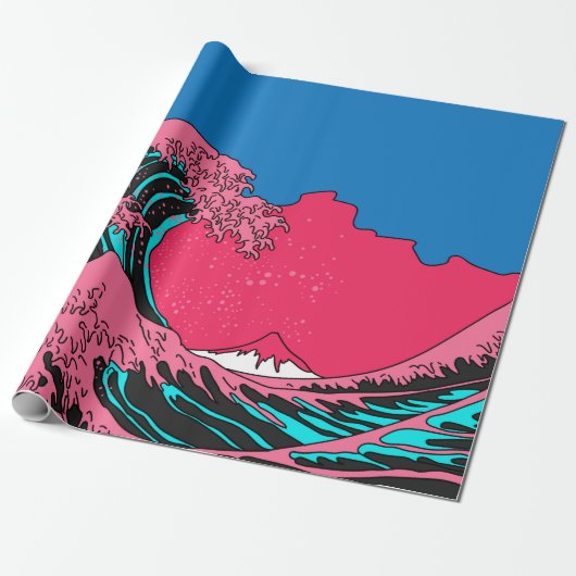 Great Wave in Vaporwave Pop Art Style. Ansicht auf Geschenkpapier (Ungerollt)
